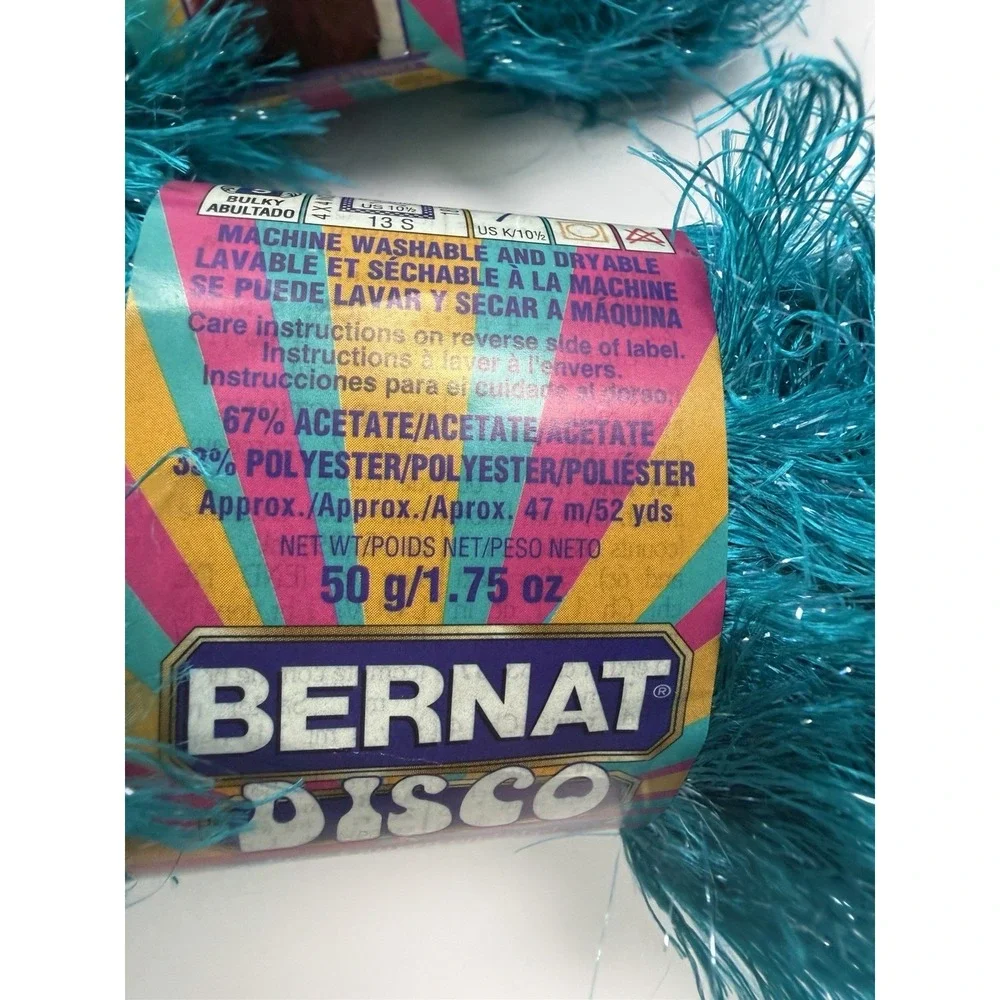 Bernat Disco Yarn Aqua Velvet 67% Acetate 33% Polyester Eyelash Lot Of 6